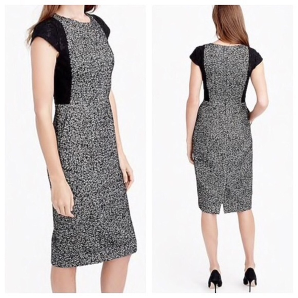 J. Crew black white tweed lace trim sheath dress